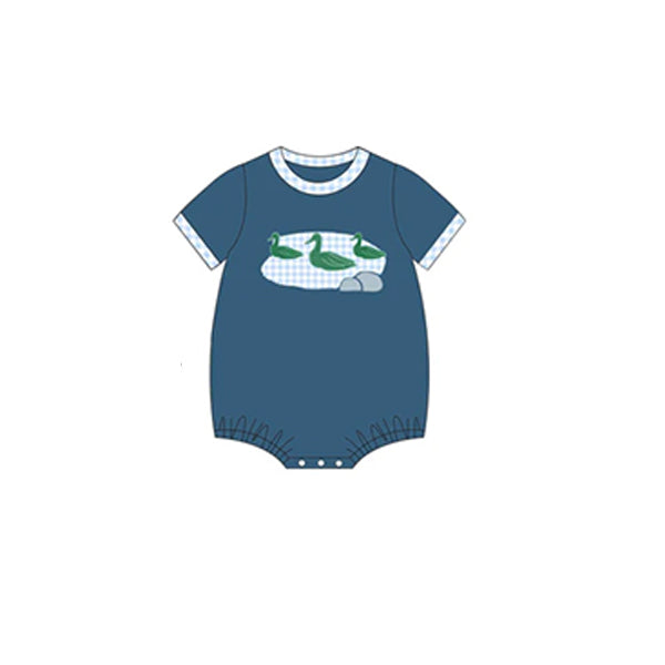 preorder SR2216 hunting mallard duck navy blue short sleeve boys romper
