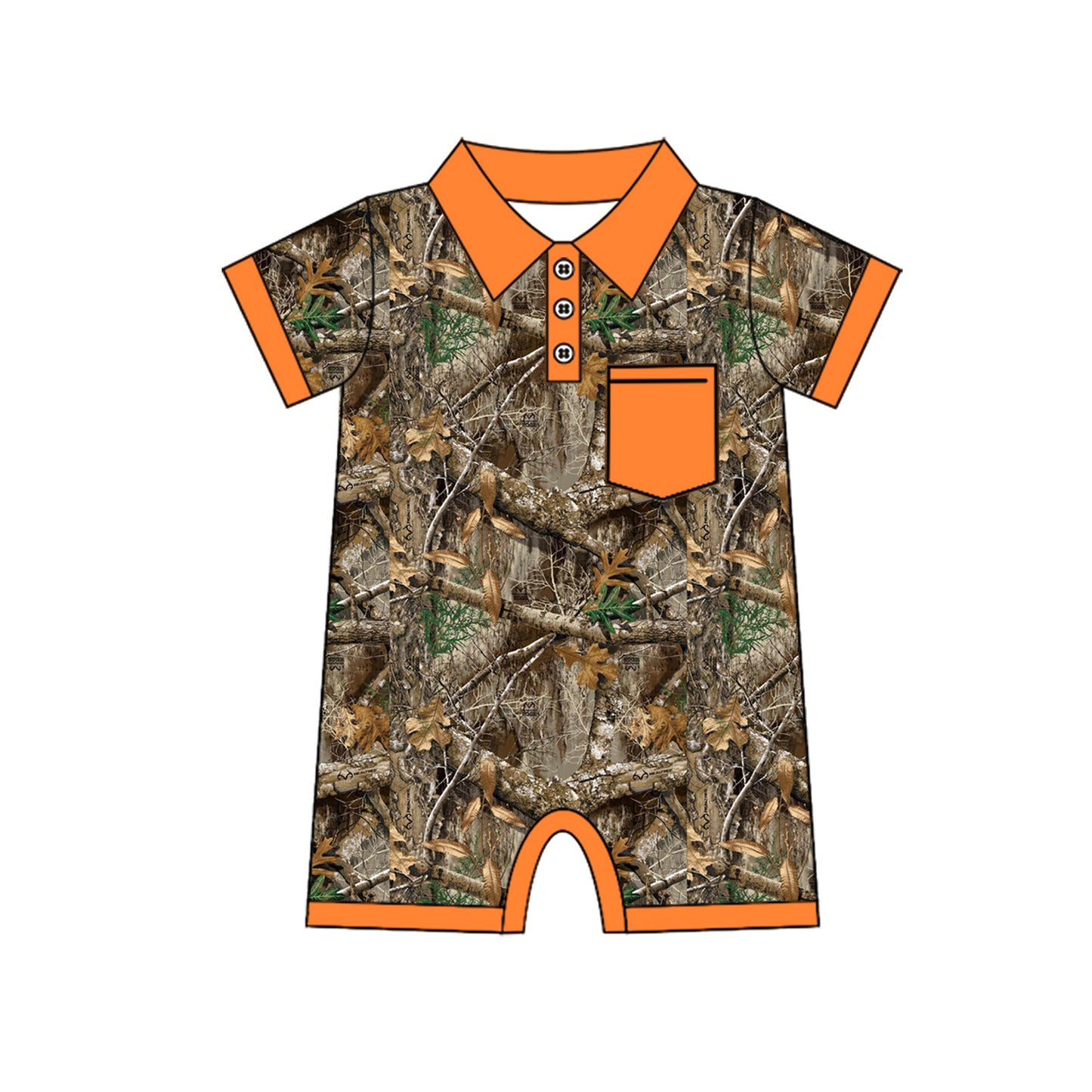 preorder SR2233 hunting branch orange pocket short sleeve boys romper