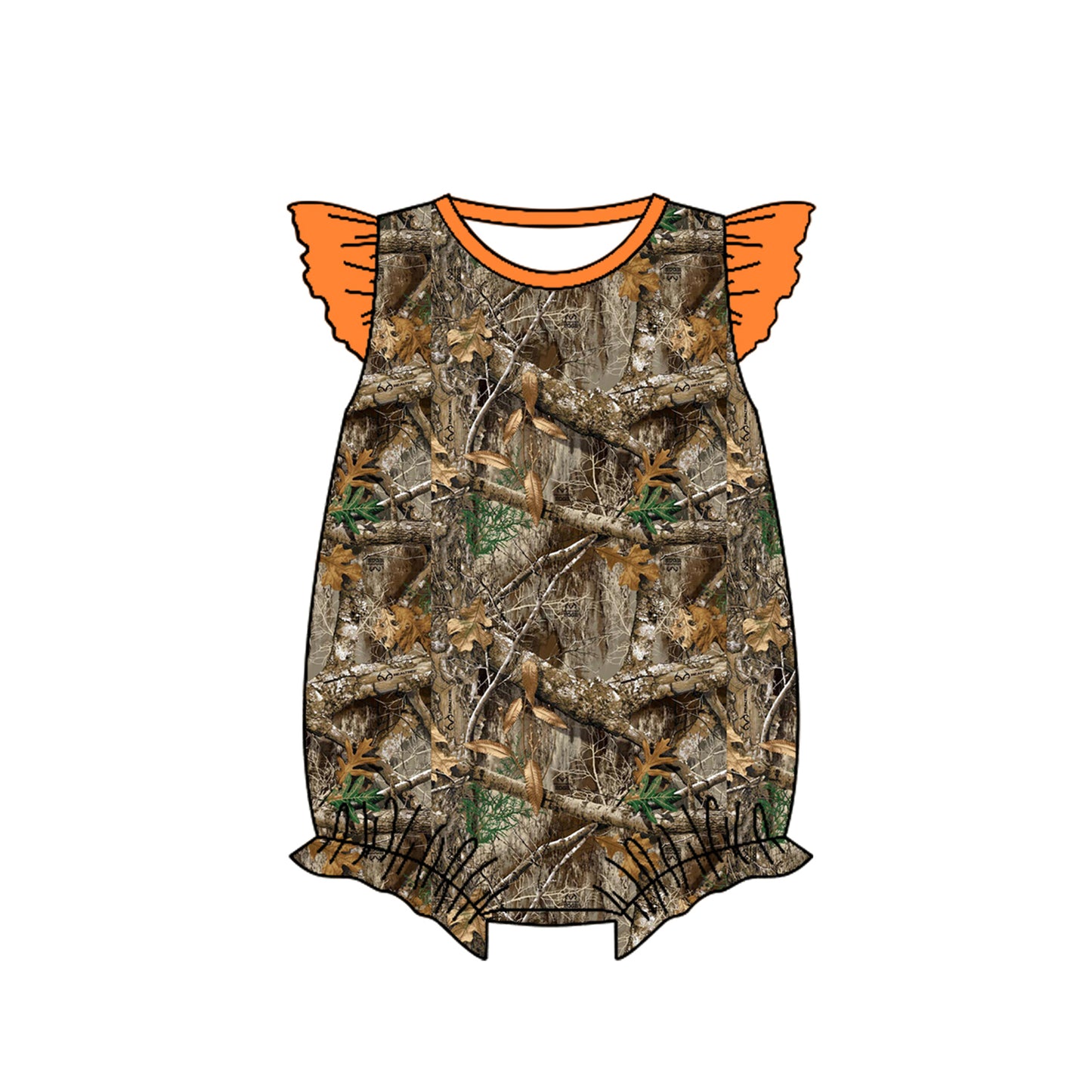 preorder SR2234 hunting branch orange flutter sleeve girls romper