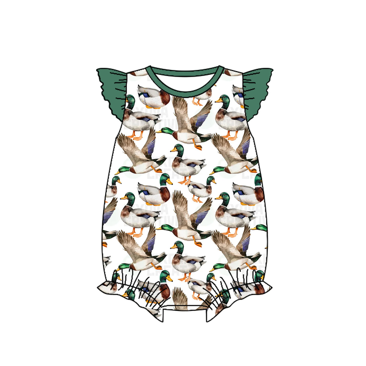 preorder SR2236 hunting mallard duck green flutter sleeve girls romper