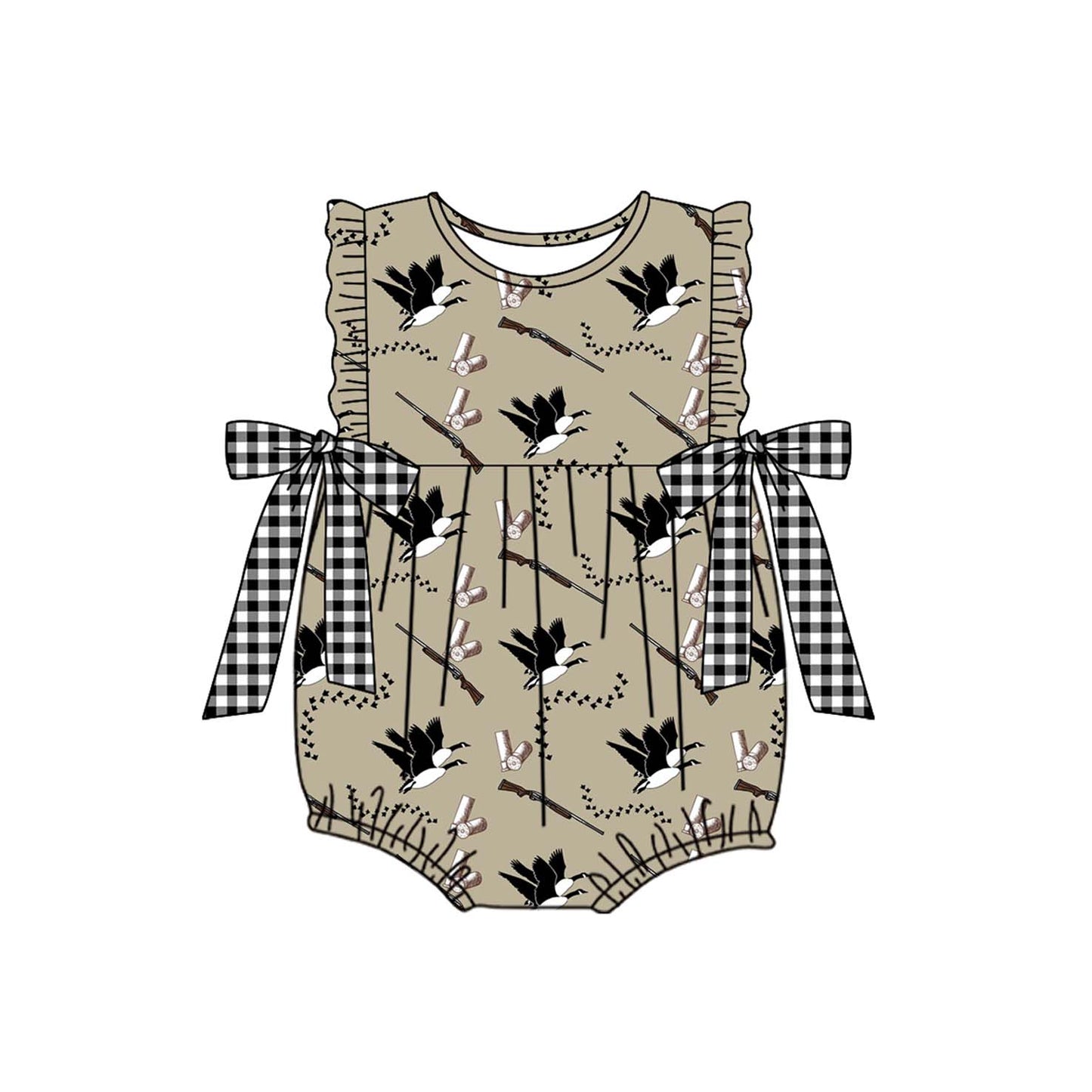 preorder SR2260 hunting mallard duck brown bows sleeveless girls romper