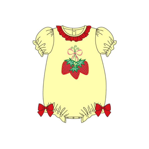 preorder SR2265 cute strawberry yellow short sleeve red bows girls romper