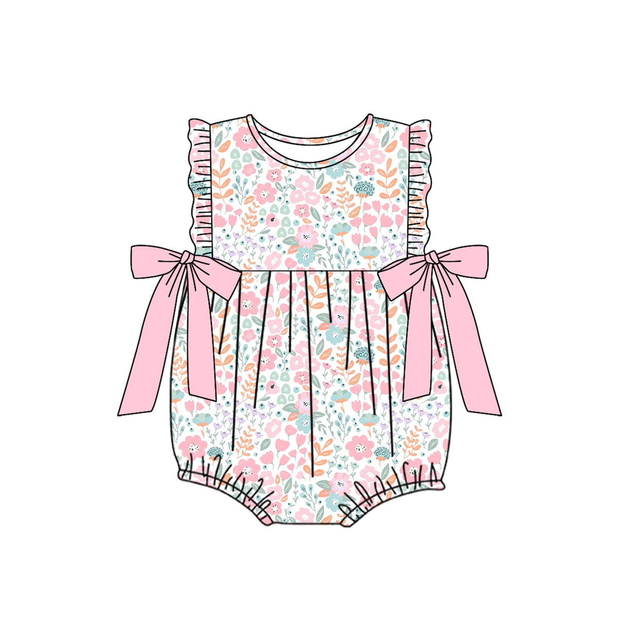 preorder SR2268 colorful flowers pink bows flutter sleeve girls romper