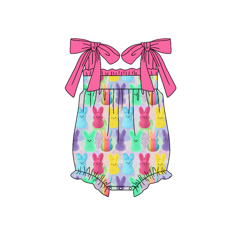 preorder SR2296 Easter colorful bunny rabbit hot pink lace-up girls romper