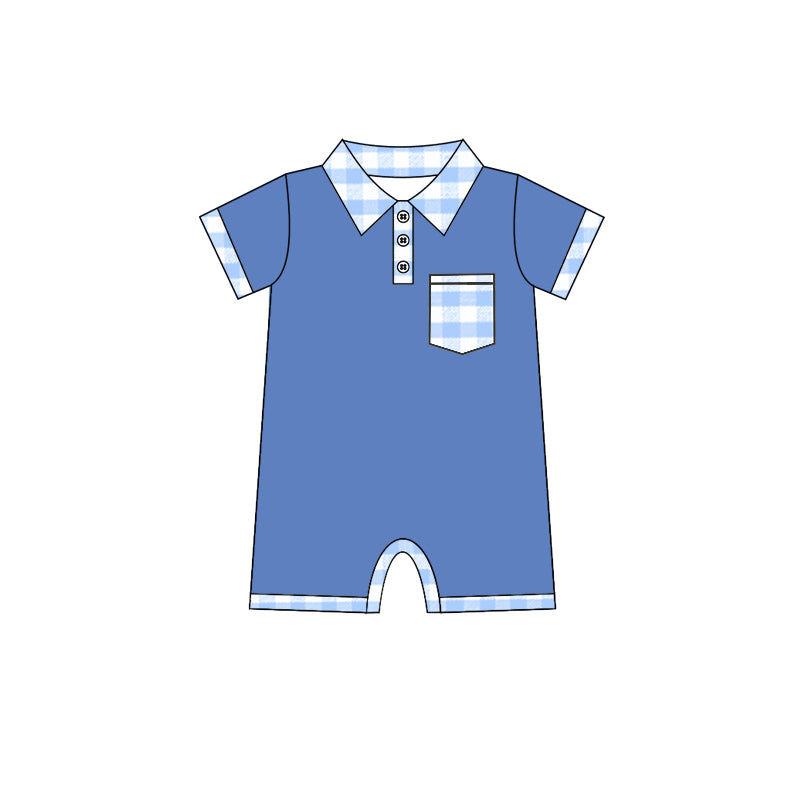 preorder SR2297 blue pocket short sleeve boys romper