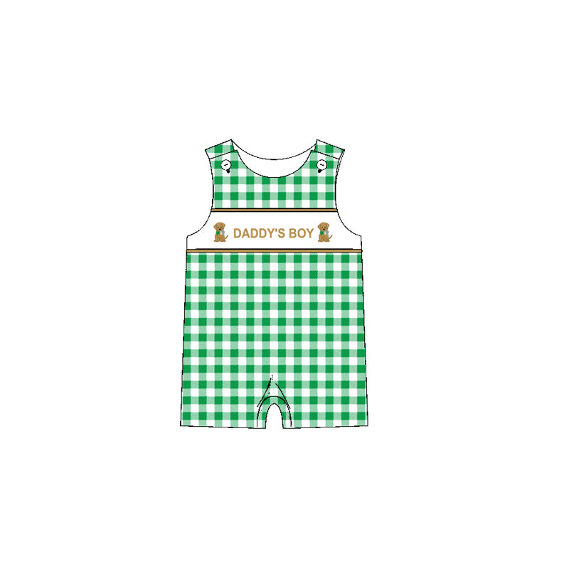 preorder SR2301 hunting daddy's boy dog green checkered sleeveless boys romper