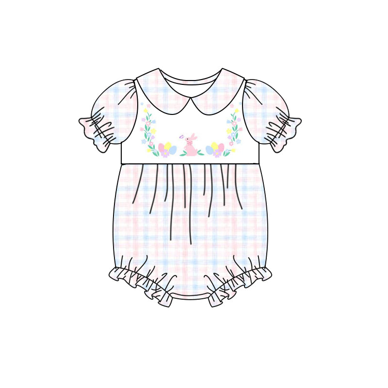 preorder SR2332 Easter rabbit bunny egg colorful checkered short sleeve girls romper