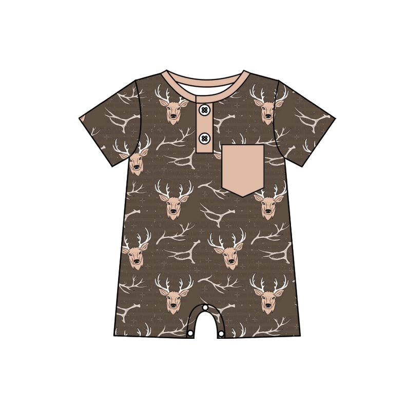 preorder SR2334 hunting deer brown pocket short sleeve boys romper