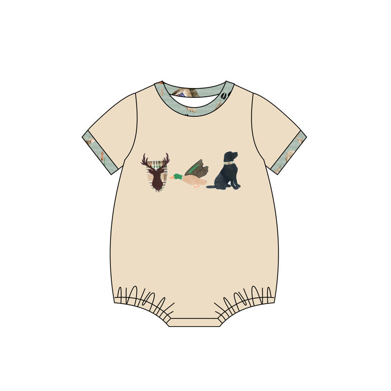 preorder SR2338 hunting dog deer mallard duck khaki short sleeve boys romper