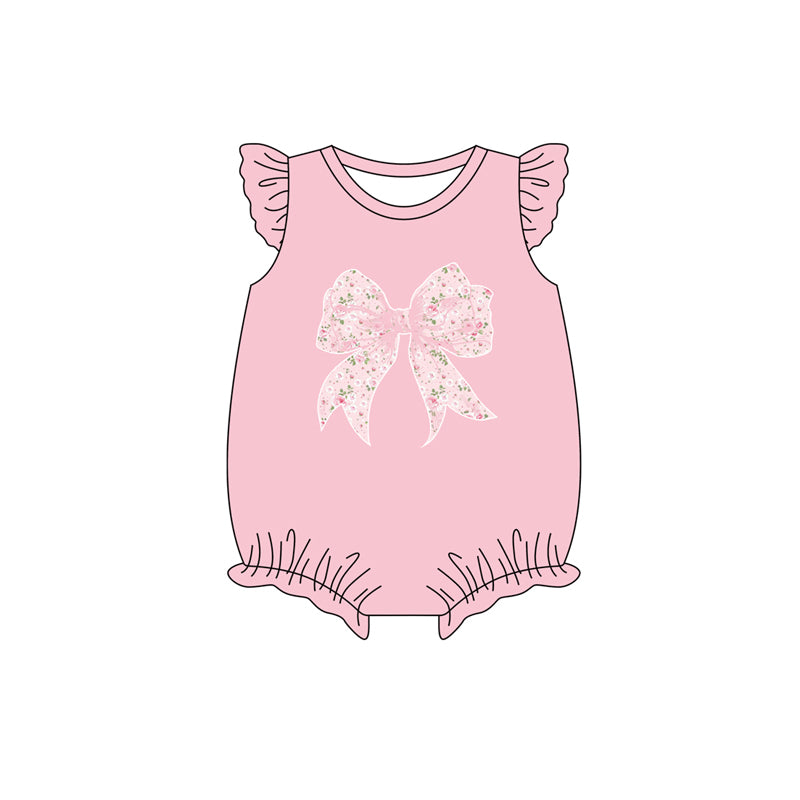 preorder SR2378 Flowers Bows Pink Flutter Sleeve Girls Romper