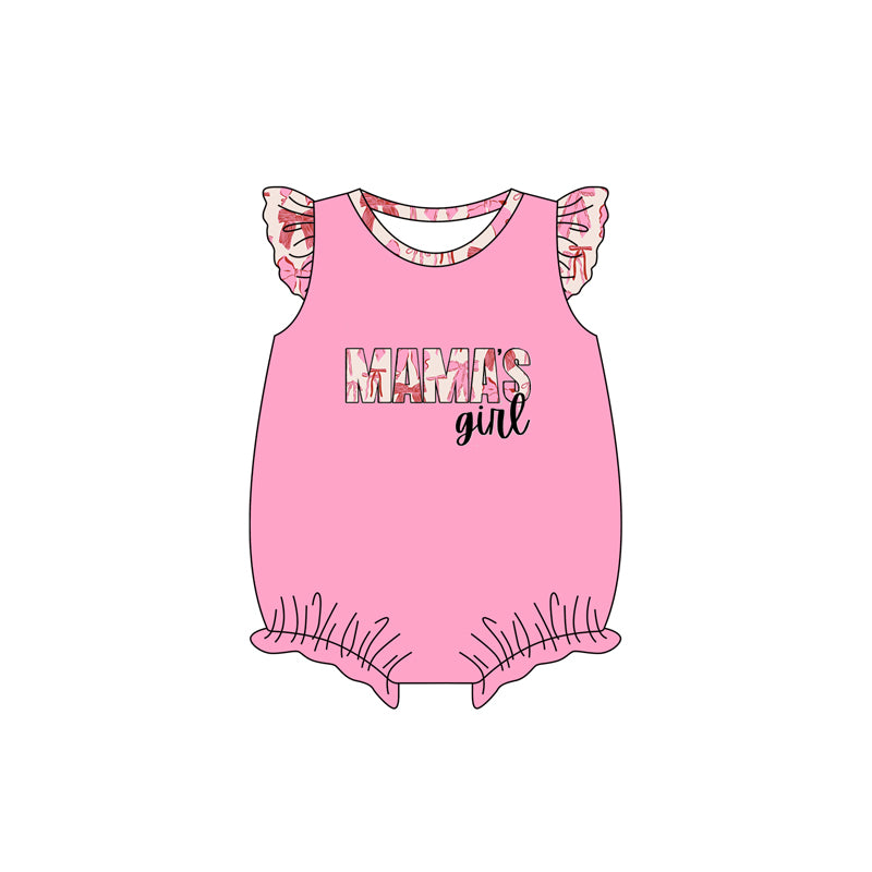 preorder SR2387 MAMA'S Girl Bows Hot Pink Flutter Sleeve Girls Romper