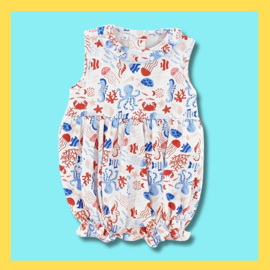 preorder SR2473 Seahorse Octopus Crab Sleeveless Girls Romper