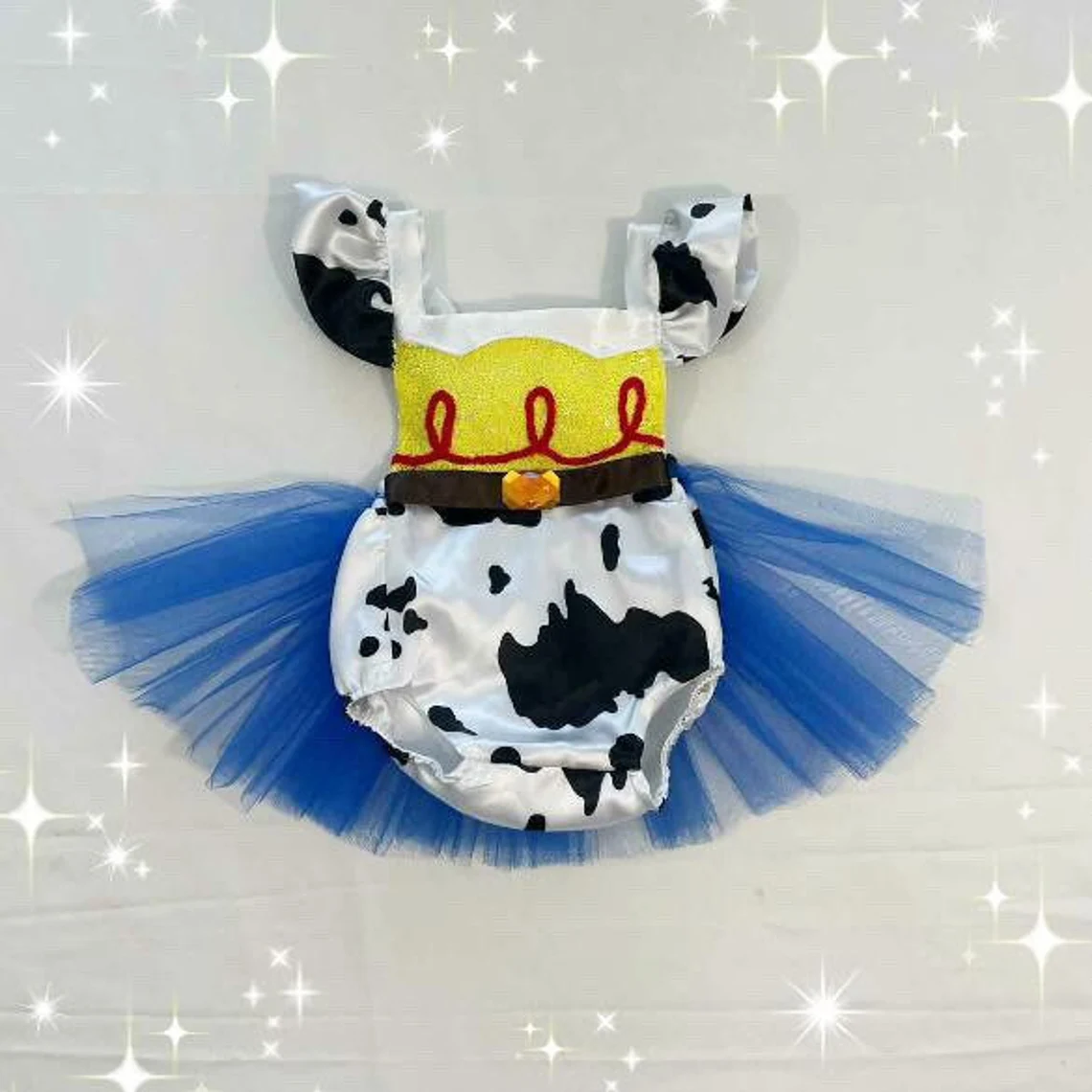 preorder SR2474 Cartoon Toy Cow Print Tutu Flutter Sleeve Girls Romper