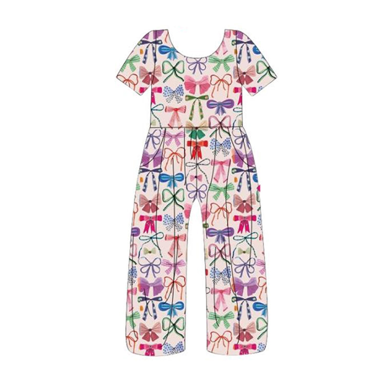 preorder SR2476 Coloful Bows Short Sleeve Girls Jumpsuits