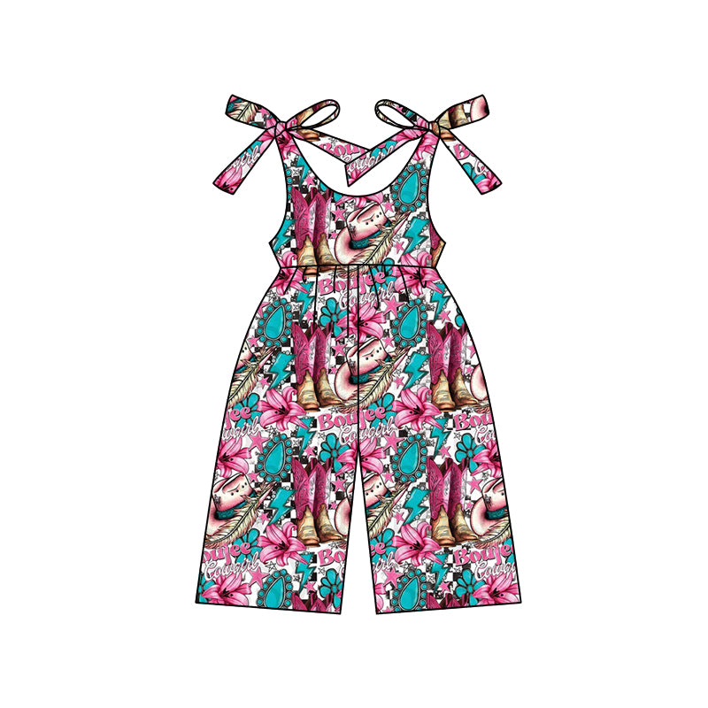 preorder SR2493 Western boujee boot flowers turquoise girls jumpsuits