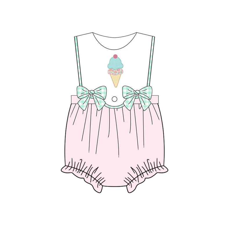 preorder SR2511 cute ice bows pink sleeveless girls romper