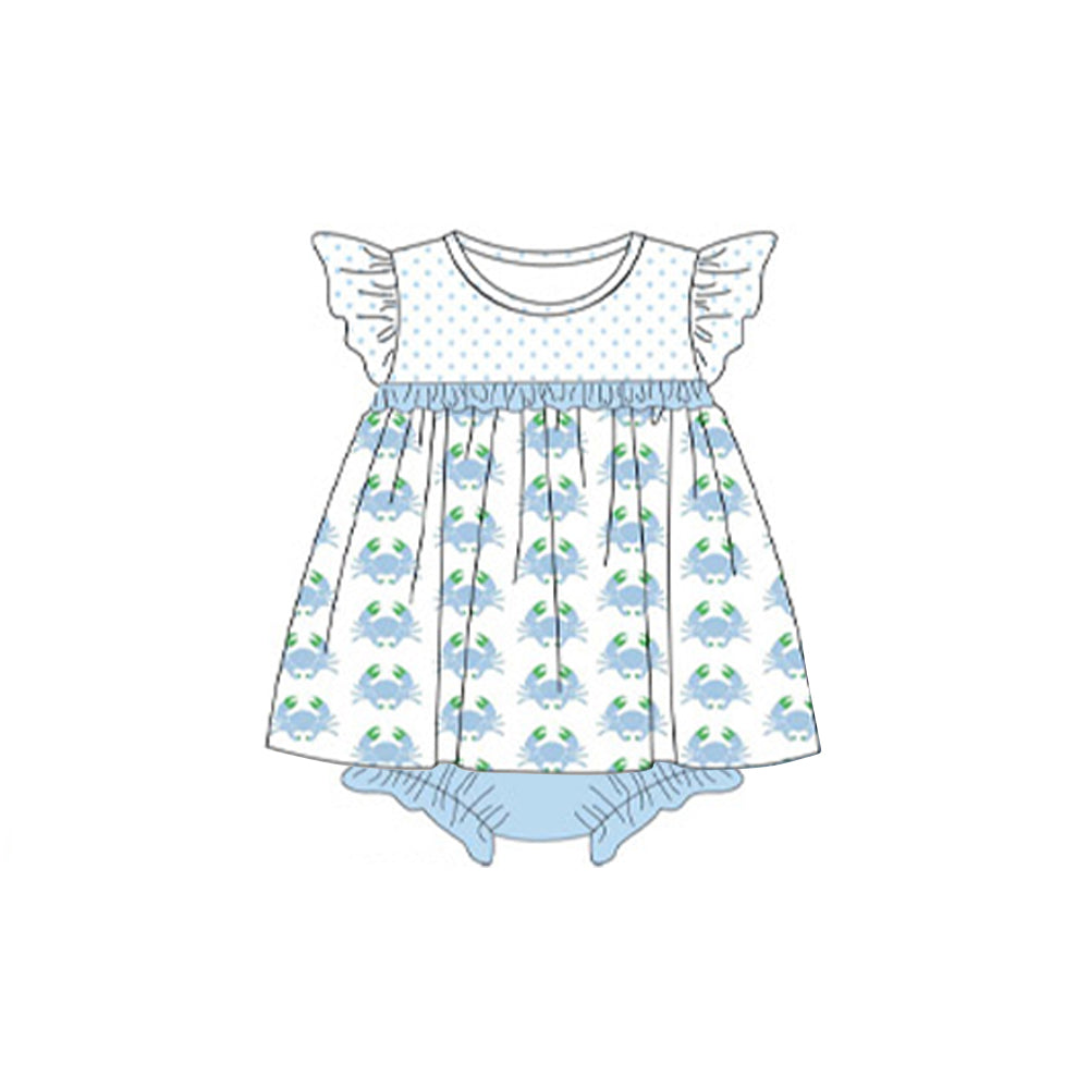 preorder SR2513 blue crab flutter sleeve girls romper