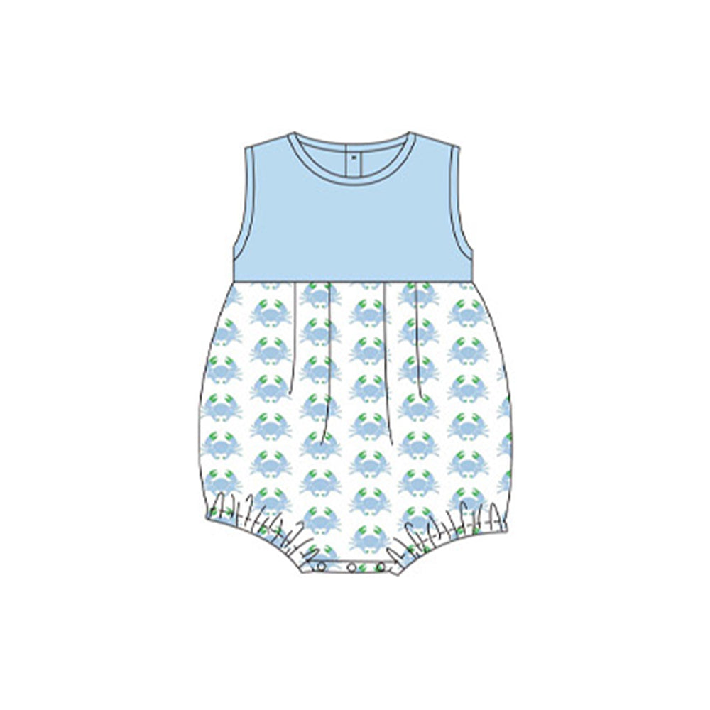 preorder SR2514 blue crab sleeveless boys romper