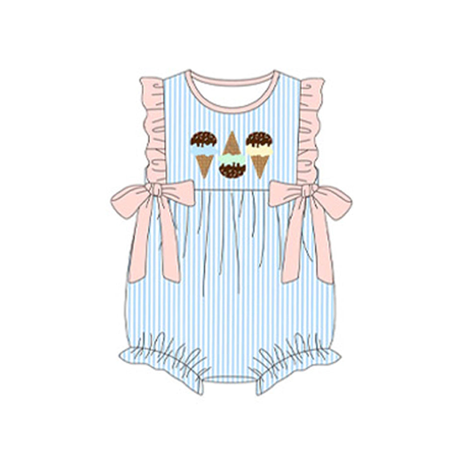 preorder SR2515 ice blue striped pink bows girls romper