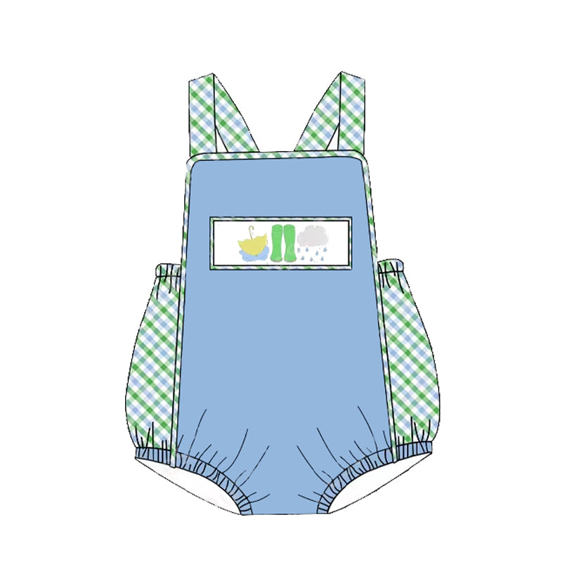 preorder SR2540 baby boy umbrella rain boots blue checkered romper