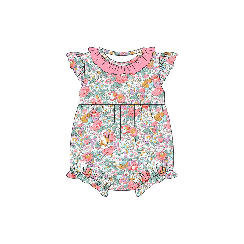 preorder SR2557 colorful flowers pink flutter sleeve girls romper