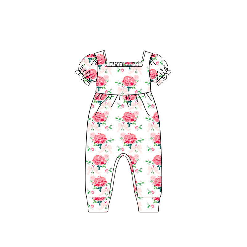 preorder SR2577 Red Flowers Short Sleeve Girls Romper