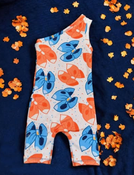 preorder SR2578 Cartoon Bows Red Orange Bows One-sleeve Girls Romper