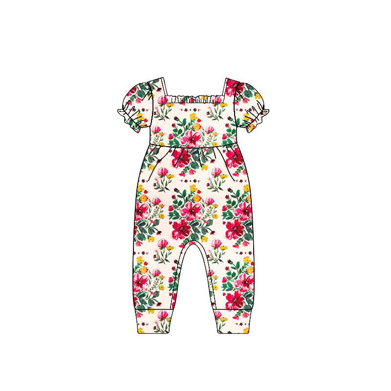 preorder SR2598 Hot Pink Flowers Red Flowers Short Sleeve Girls Romper