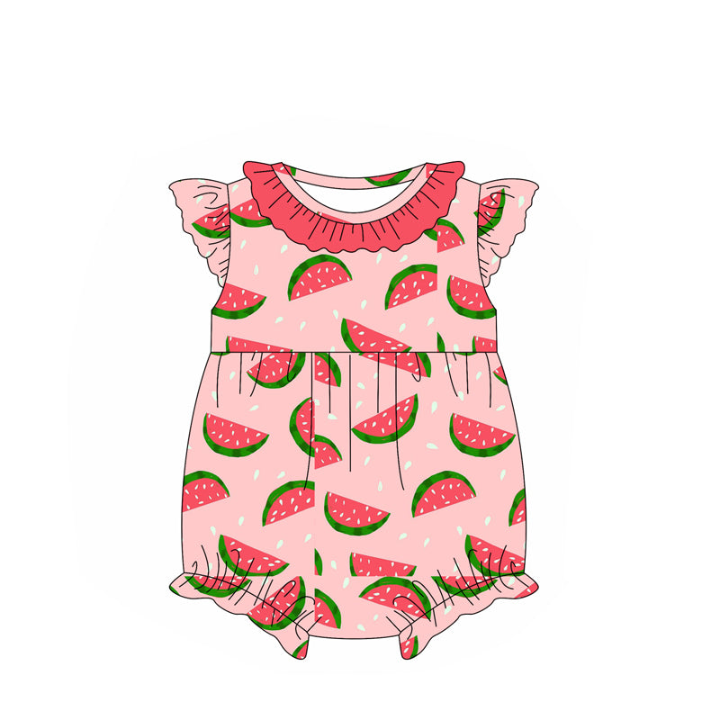 preorder SR2605 Watermelon Pink Flutter Sleeve Girls Romper
