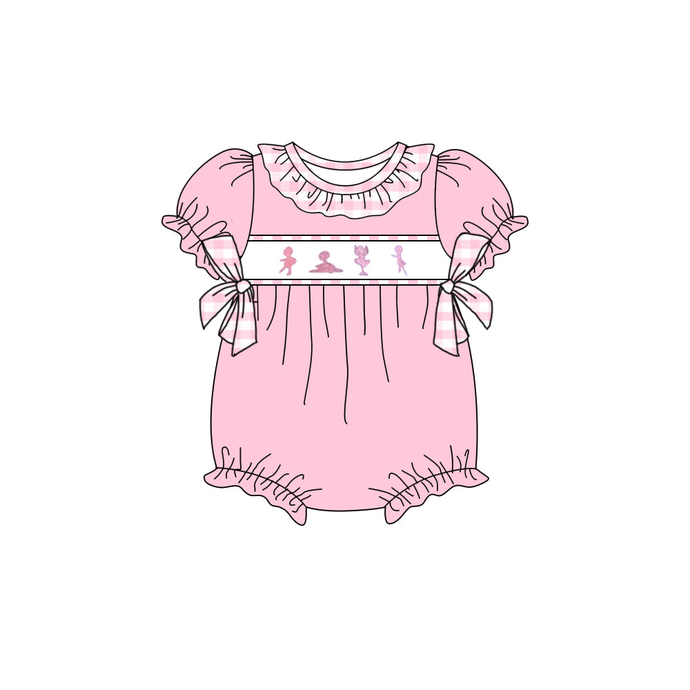 preorder SR2608 Dance Girl Pink Bows Short Sleeve Girls Romper