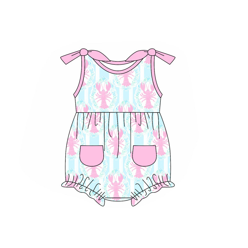 preorder SR2624 Pink Caryfish Pockets Bows Blue Girls Romper
