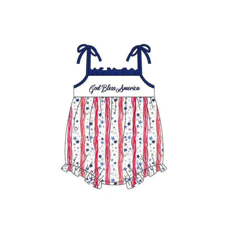 preorder SR2636 God Bless America Star Red Striped Straps Girls Romper