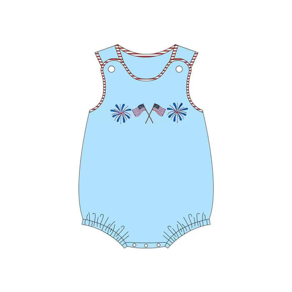 preorder SR2638 July 4th Flag Fireworks Blue Sleeveless Baby Boys Romper