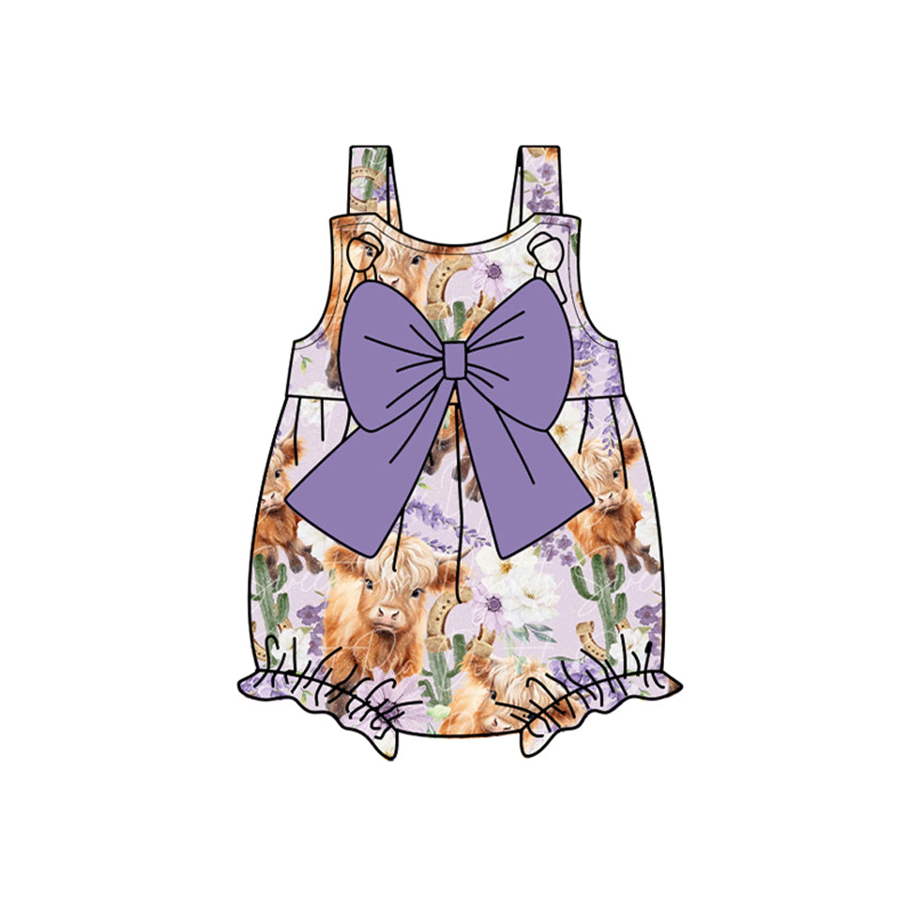 preorder SR2644 Western highland cow flowers with bow purple girls dress
