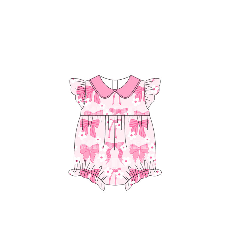 preorder SR2646 pink bows flowers flutter sleeve girls romper