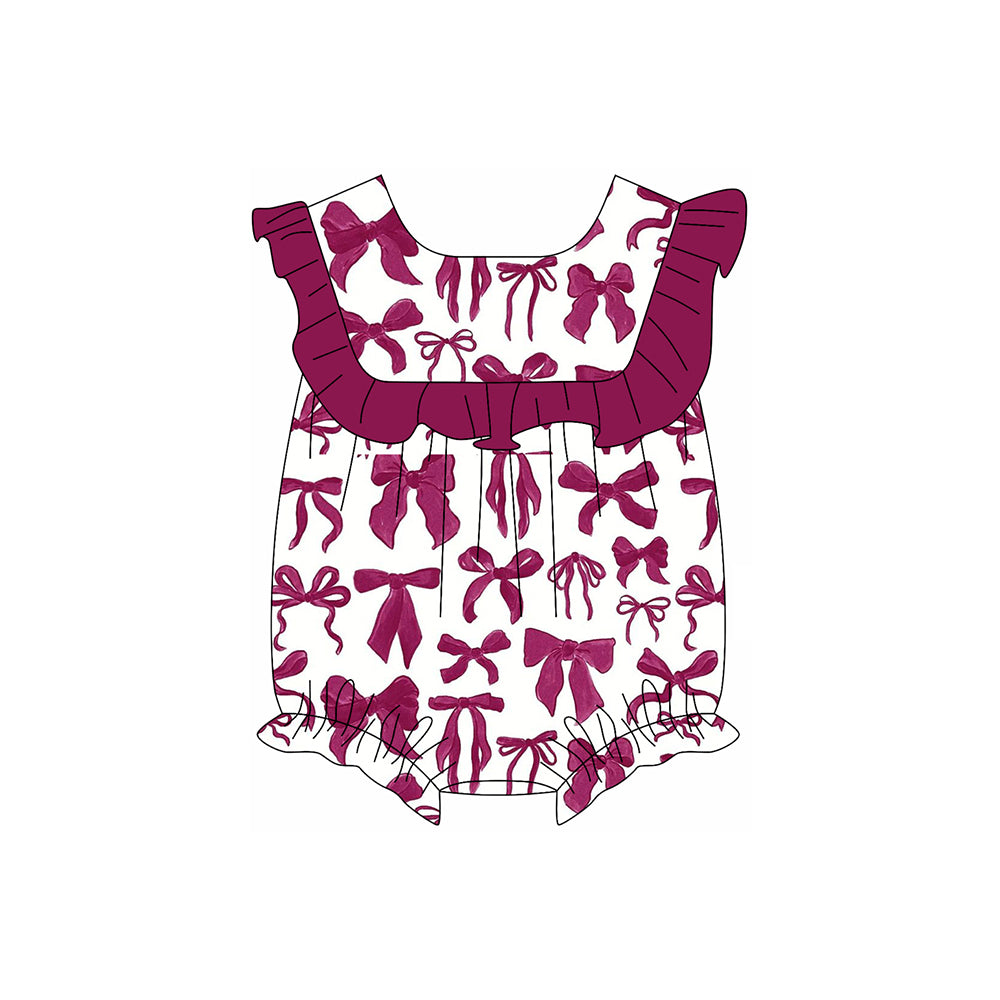 preorder SR2647 dark purple bows ruffles flutter sleeve girls romper