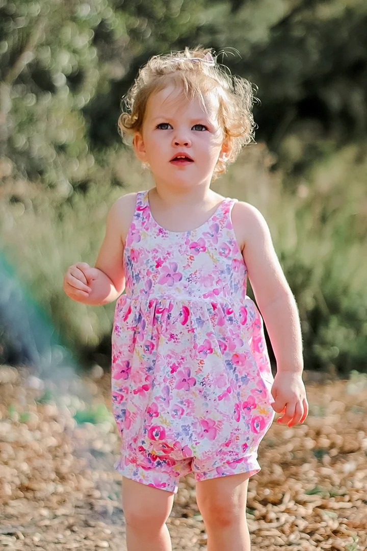 preorder SR2665 hot pink flowers girls pink romper