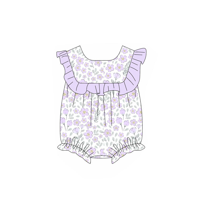 preorder SR2666 purple flowers ruffles sleeve girls floral romper