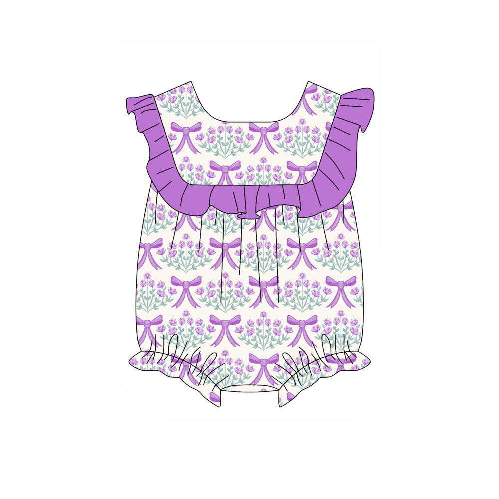 preorder SR2669 purple bows flowers ruffles sleeveless girls romper
