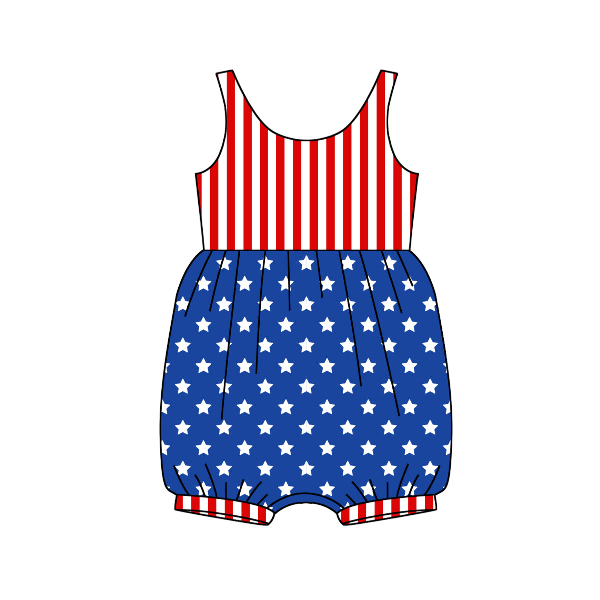 preorder SR2682 Summer July 4th star striped red blue girls romper