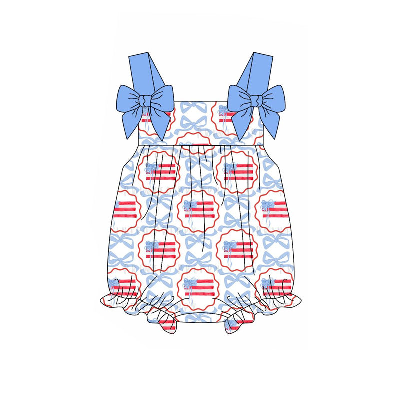 preorder SR2691 July 4th flag blue bows camisole girls romper