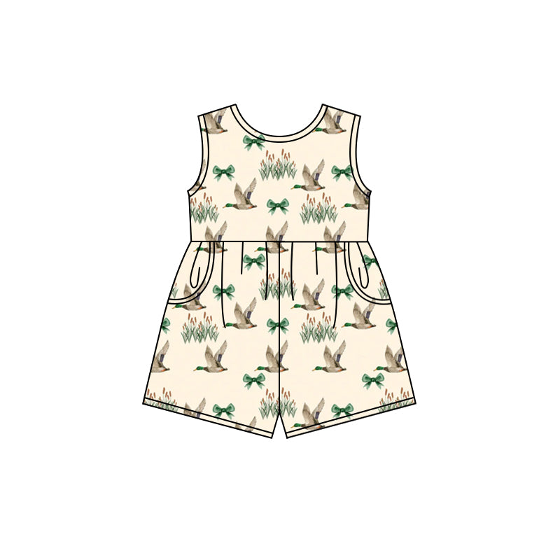 preorder SR2693 hunting mallard duck bows sleeveless girls jumpsuits