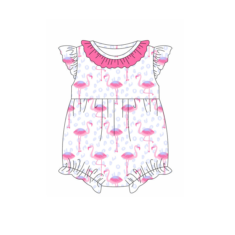 preorder SR2702 cute flamingo hot pink ruffles flutter sleeve girls romper