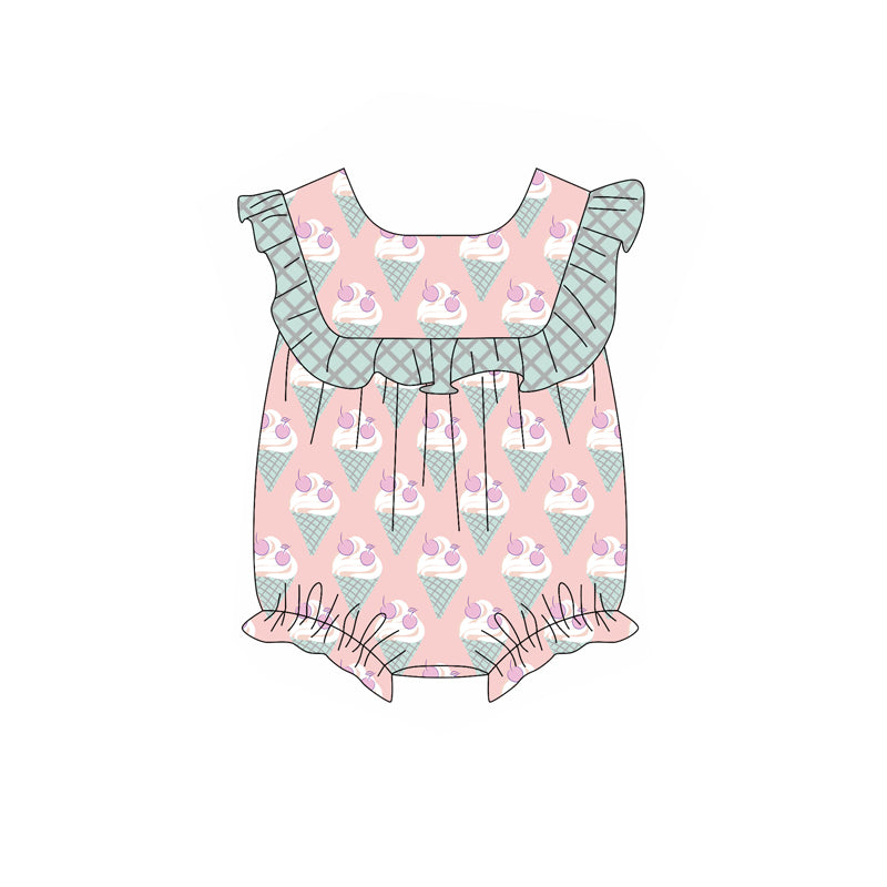 preorder SR2703 cute ice pink ruffles sleeve girls romper