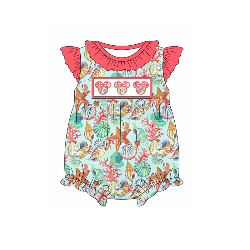 preorder SR2706 cartoon M shell starfish watermelon red flutter sleeve girls romper