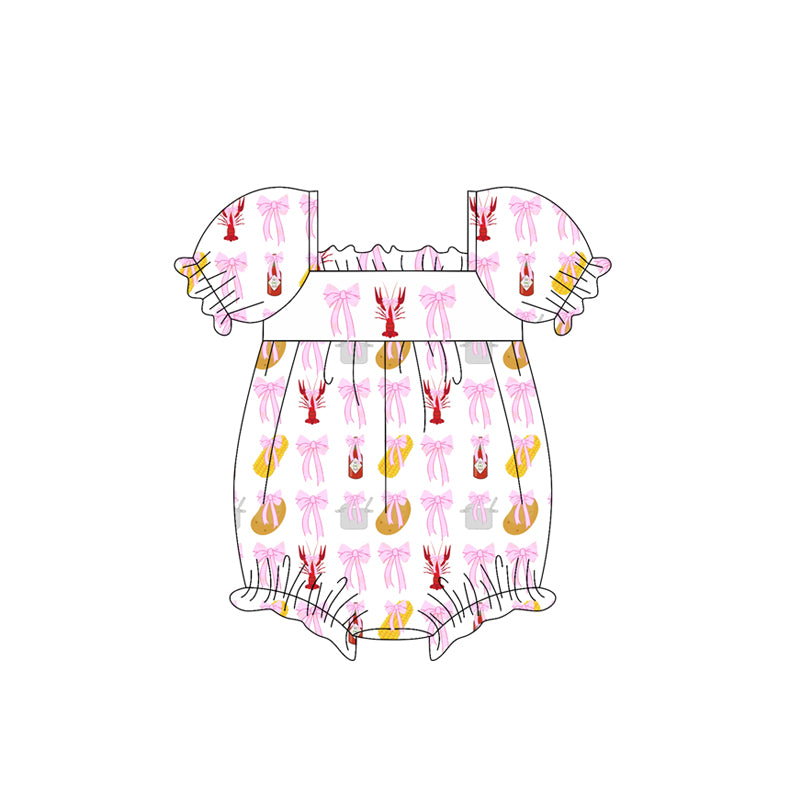 preorder SR2715 red crayfish corn pink bows short sleeve girls romper
