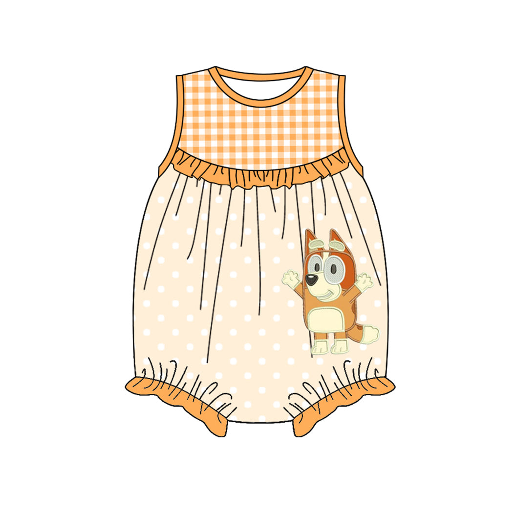 preorder SR2731 cartoon orange dog checkered sleeveless girls romper