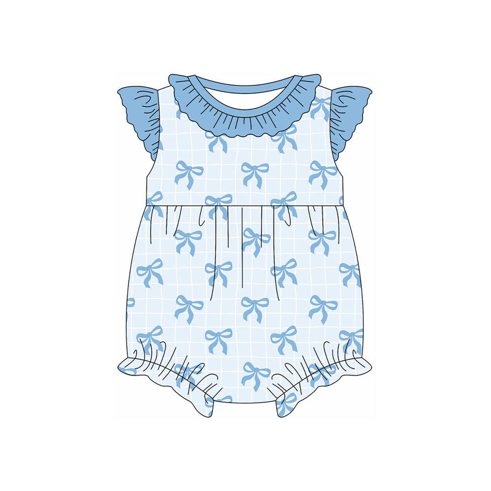 preorder SR2733 blue bows flutter sleeve girls romper