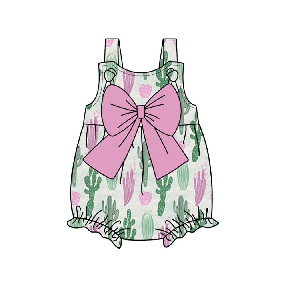 preorder SR2736 Western green cactus with big bow girls romper
