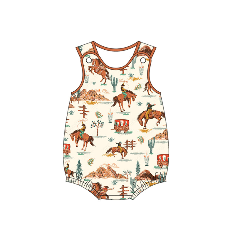 preorder SR2745 Western rodeo cactus sleeveless boys romper